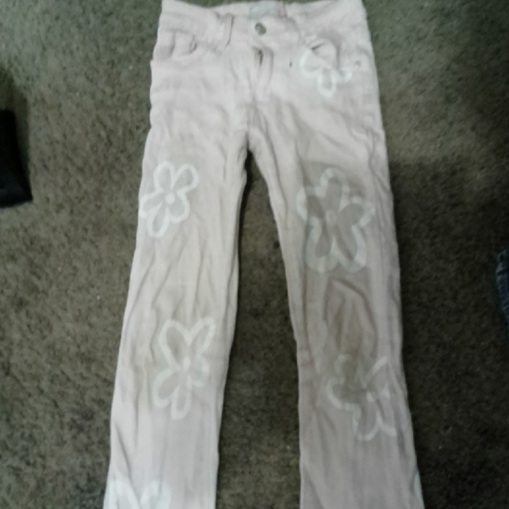 L&B Kids Pink Jeans with White Floral Design